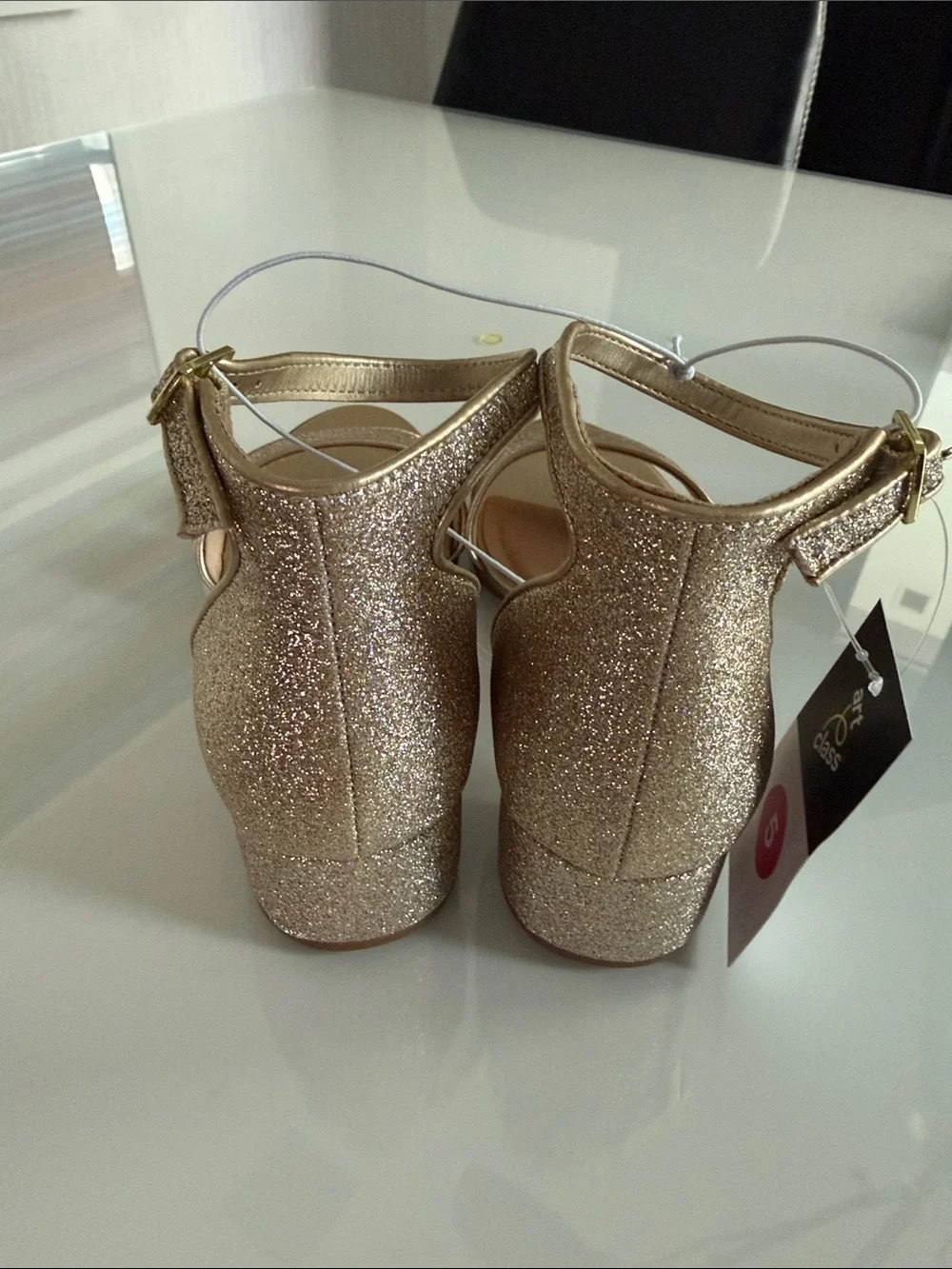 art class Girls Gold Glitter Block Heel Sandals